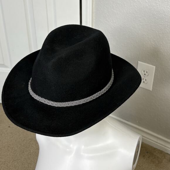 Vintage Y2K Lucky Brand Wool Fedora Hat Braided Fringe Leather Band Black main image 9
